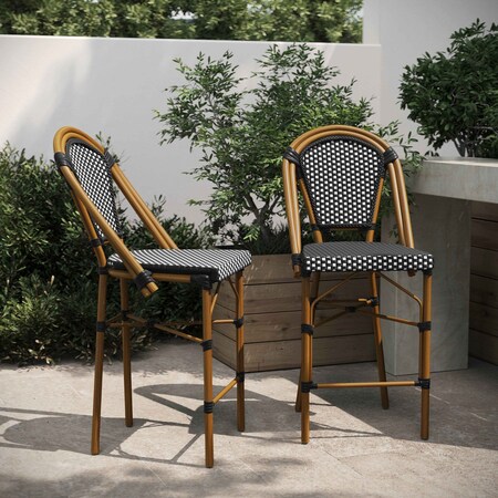 Flash Furniture BlackWhite PE Rattan Stacking Paris Stools, 2PK 2-SDA-AD642001-CS-BKWH-NAT-GG